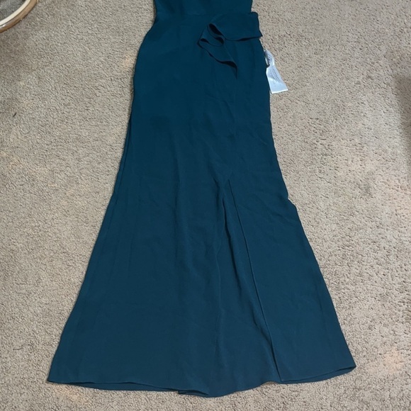 Dress the Population Kai Bustier Asymmetrical Ruffle Drape Gown Pine XS - Picture 7 of 13